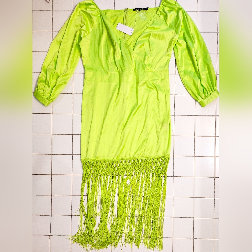 Fashion to Figure Neon Green Fringe Dress